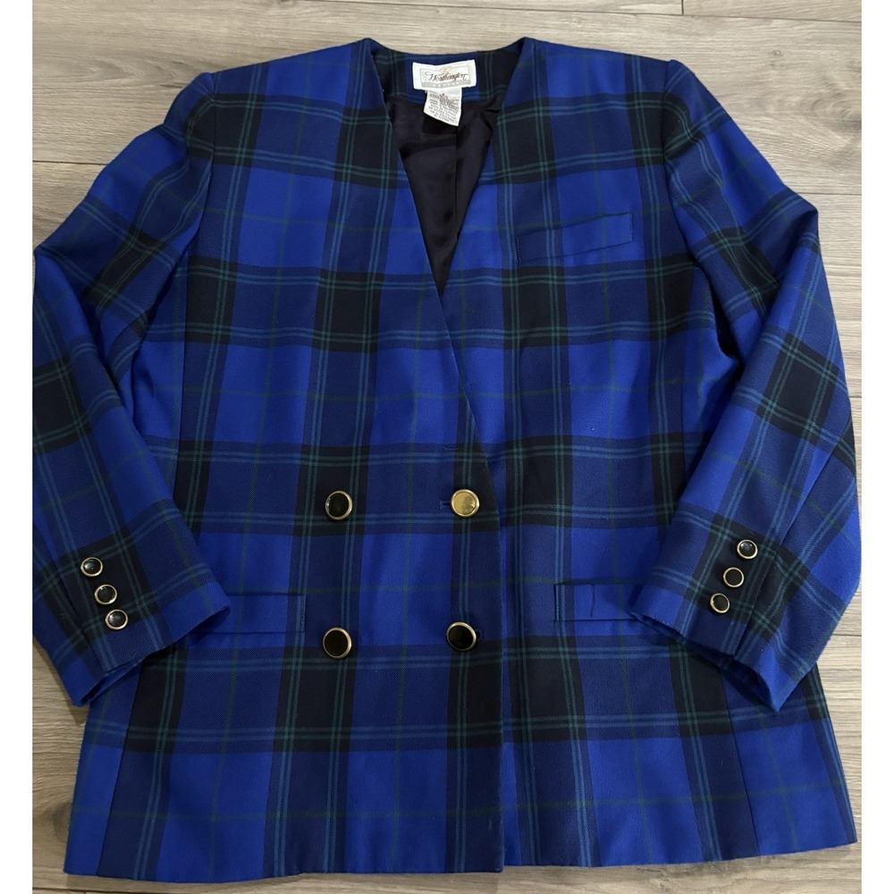 Worthington Blue Plaid Jacket Blazer Sz 8 Petite